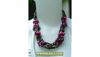 Mix Squins wrap Fashion Necklace combain Pink Pearl and Shells